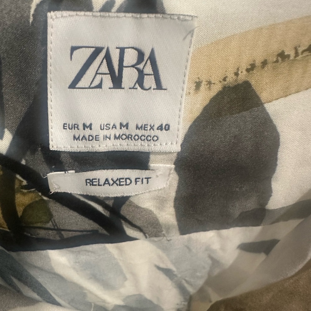 ZARA Relaxed Fit Floral Blouse - White, Olive, Gray